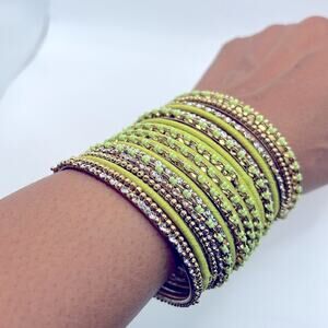 Cara NY Lime Green and Gold Beaded Bracelet Bangles Set